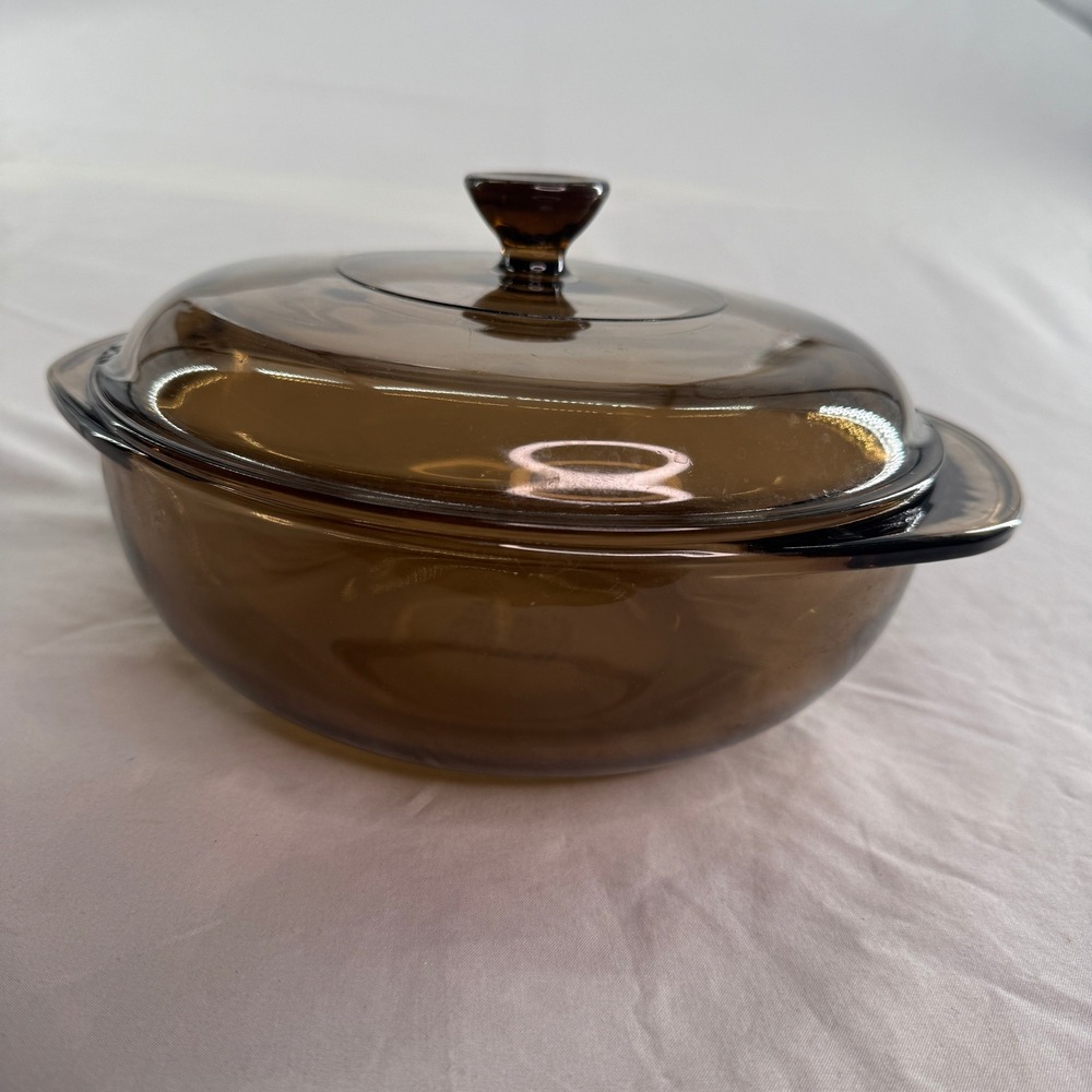 Pyrex Fireside Smoked Brown Glass 1.5 Qt Casserole Dish w/ Lid 023 623-C Vintage